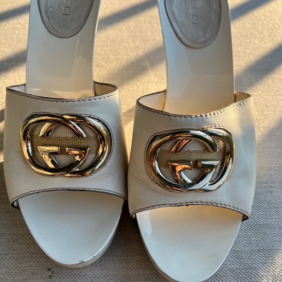 Gucci beige hi heel slide in sandals size 8 - Picture 3 of 12
